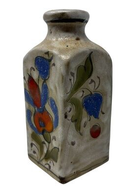 VTG Elio Schiavon Italian Pottery Vase Floral Design MCM 5” Signed Hand Painted